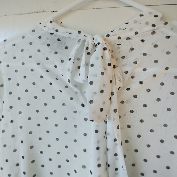 ASOS Long Sleeve Cropped White w/Black Polka Dots Top SZ 10 - Picture 6 of 11